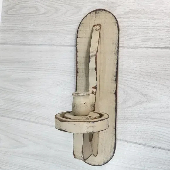 Homemade 15" Privative Wall Sconce Wood Taper Candle Gray Distressed Farmhouse - Picture 3 of 8